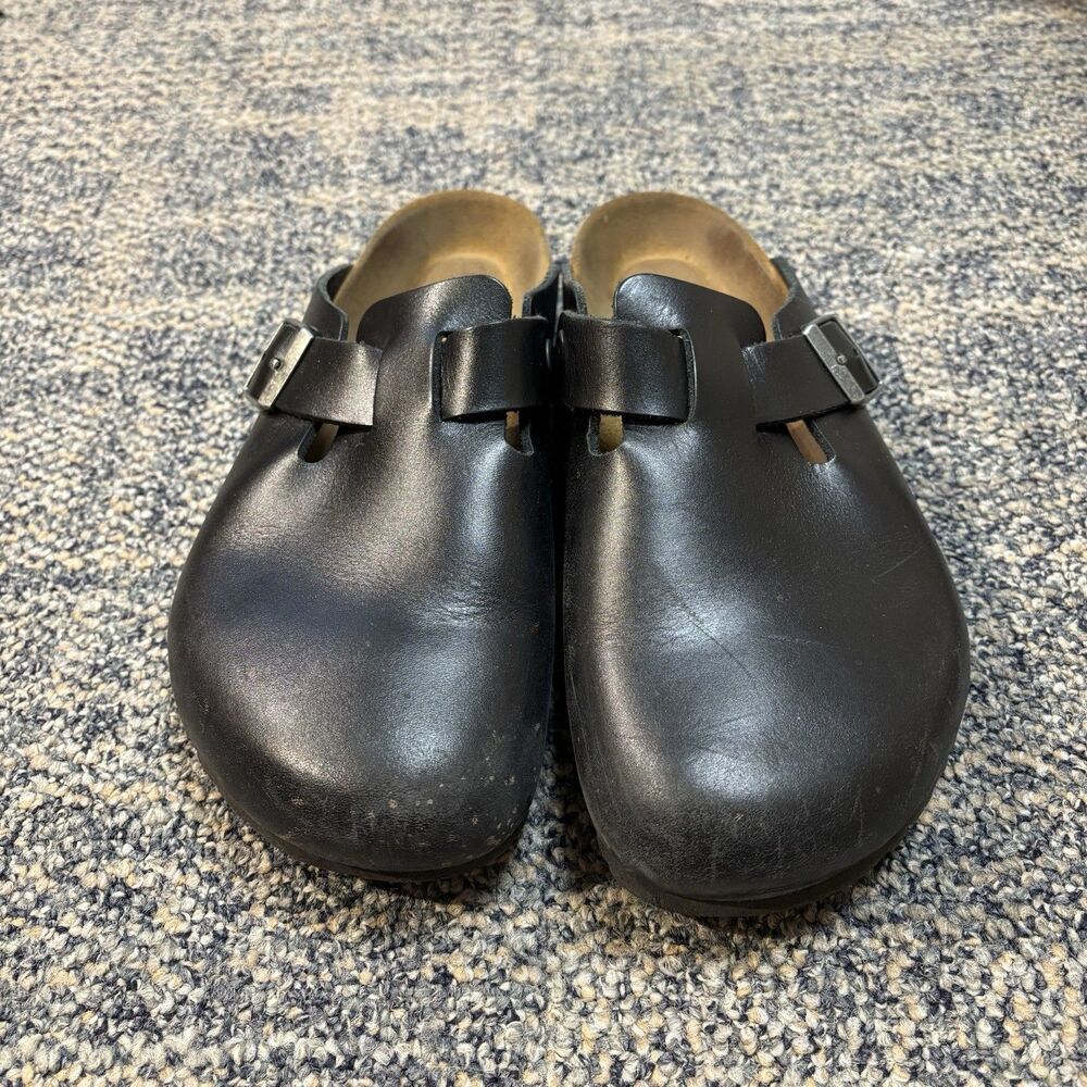 Men's Birkenstock Boston Super Grip Black Smooth Leather Clogs EU 41